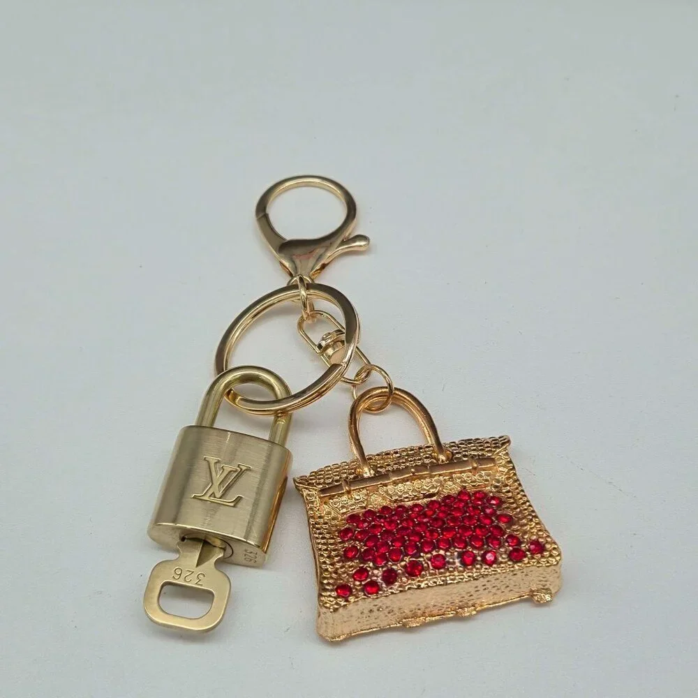 Authentic LV Gold Padlock & Key Set ✨ Luxury Bag Charm w/ Unbranded Bag Keychain